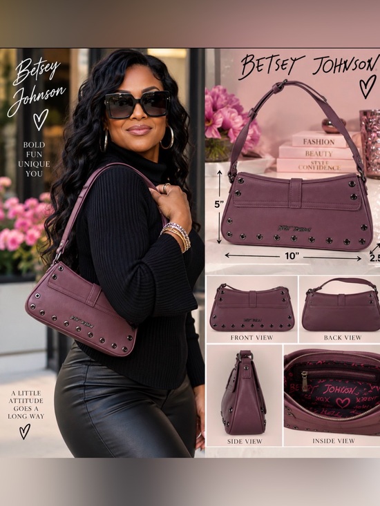 Betsey Johnson Handbags - Betsey Johnson Plum Studded Shoulder Bag
